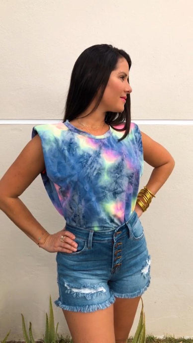 Neon Tie Dye Shoulder Pad Muscle Tank